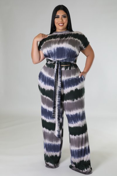 Multi Print Pants Set (Plus Size)